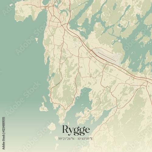 Vintage map of Rygge, Norway. photo