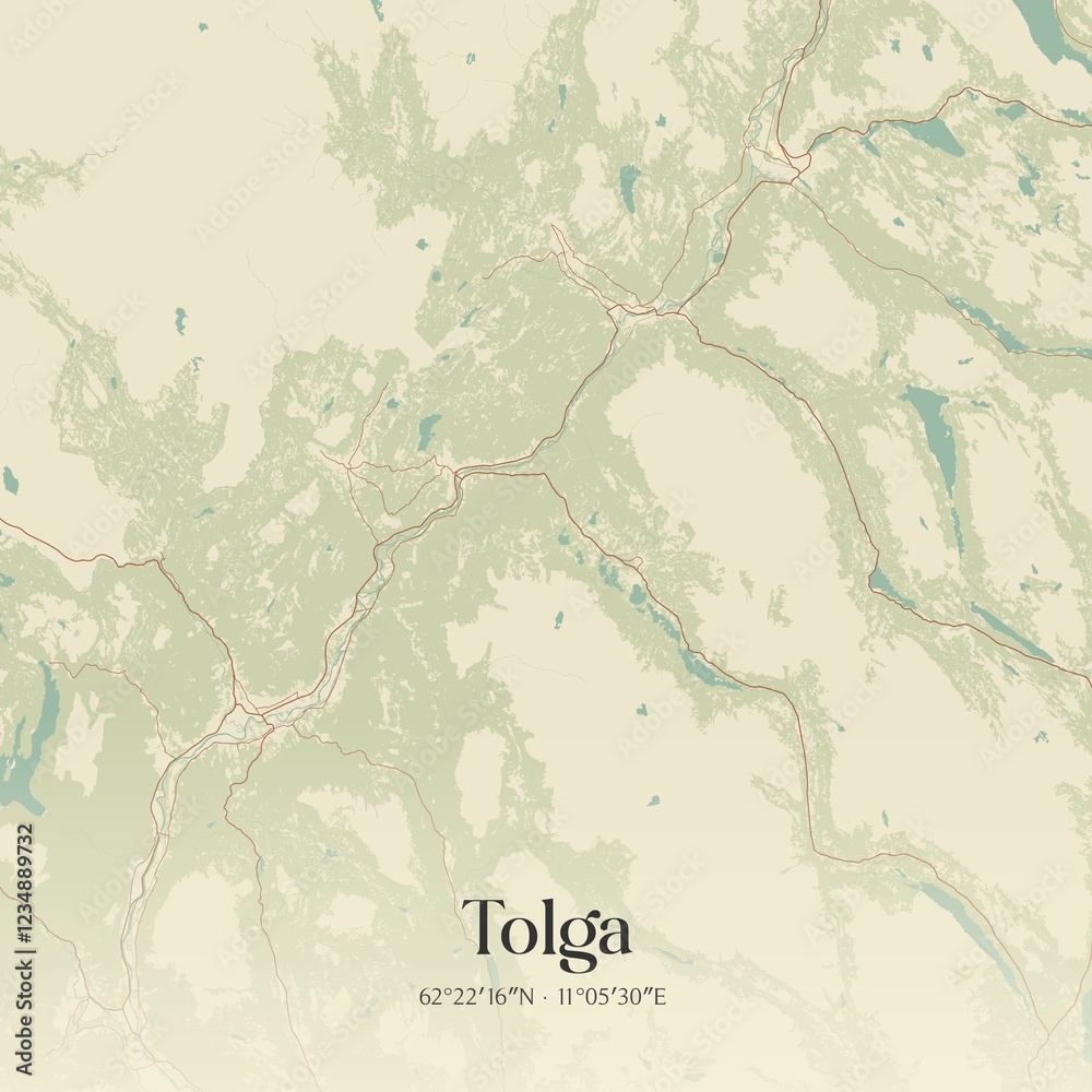 Fototapeta premium Vintage map of Tolga, Norway.