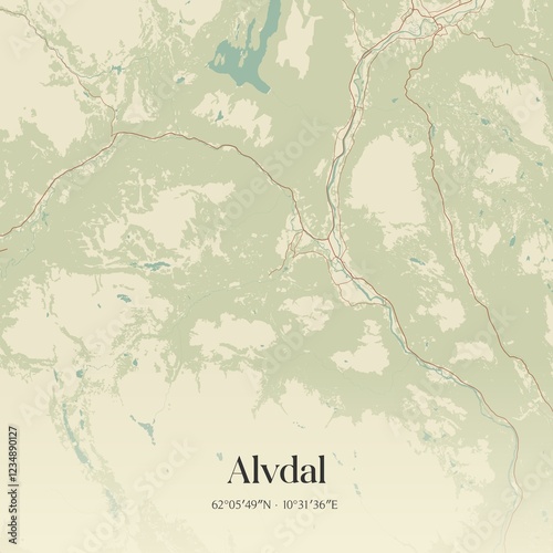 Vintage map of Alvdal, Norway.