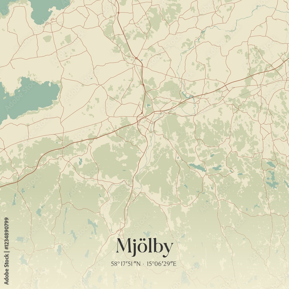Obraz premium Vintage map of Mj�lby, Sweden. 