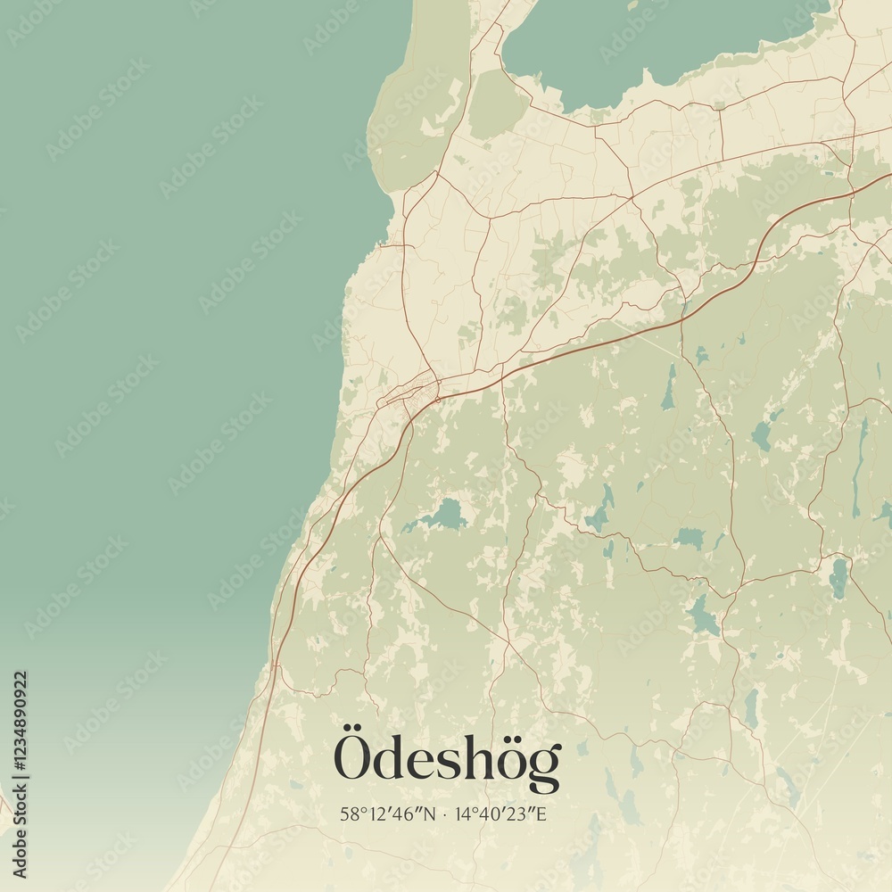 Fototapeta premium Vintage map of �desh�g, Sweden.