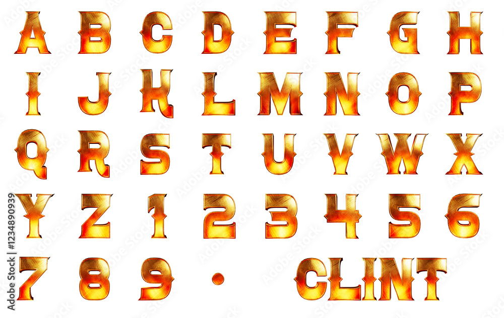 Fototapeta premium Clint cowboy gold alphabet - 3D Illustration