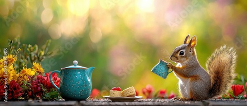 Enchanted Whimsical Tea Party Fantasy Illustration Whimsy Vintage Garden Scene Fantastical Childs Birthday Celebration Artwork