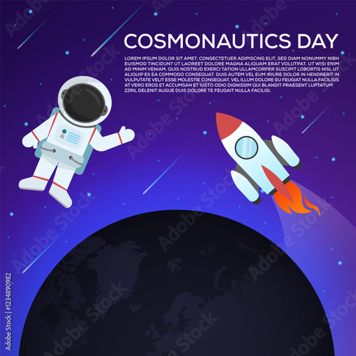 cosmonautics day planet astronauts outer space banner