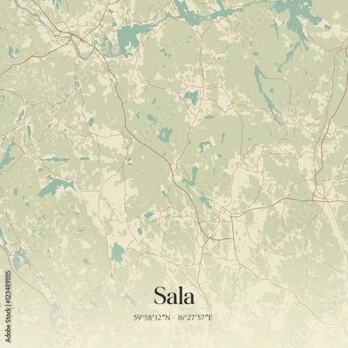 Obraz na plátně Vintage map of Sala, Sweden.