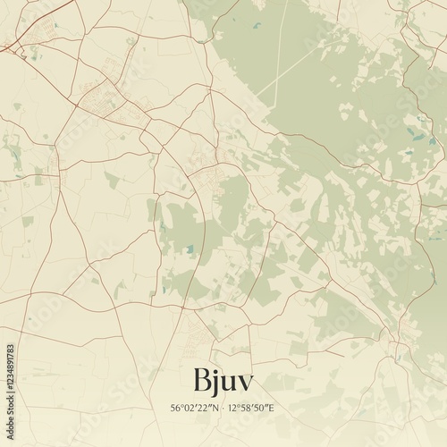 Vintage map of Bjuv, Sweden.  photo