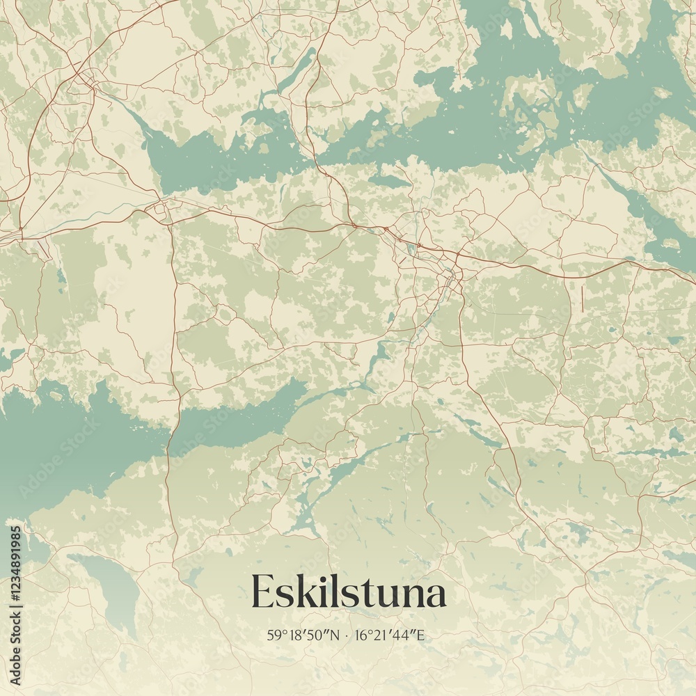Fototapeta premium Vintage map of Eskilstuna, Sweden. 