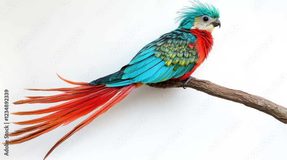Obraz premium Colorful Quetzal Bird with Vibrant Plumage Perched on a Branch
