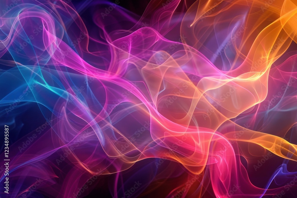 Obraz premium Abstract colorful transparent wavy smoke background flowing on black