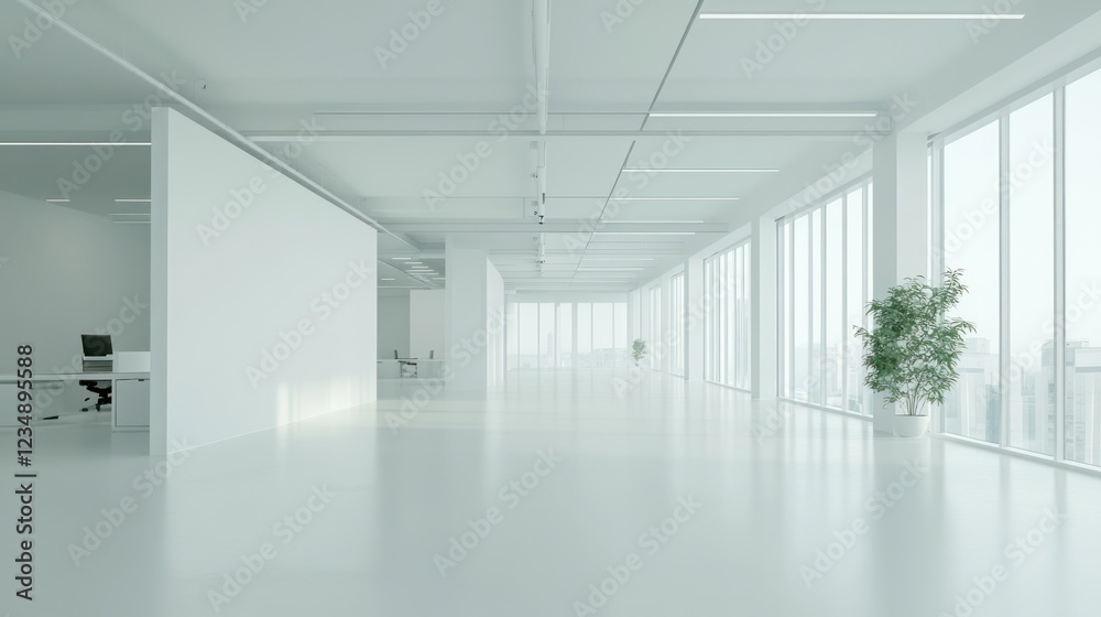 White open space office Interior background, AI generated image White open space office Interior background, AI generated image