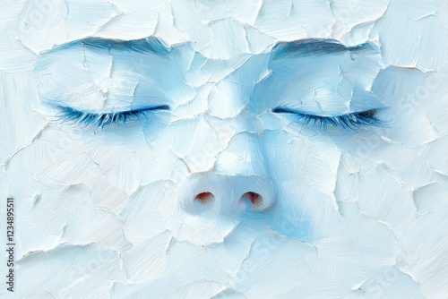 Beautiful Minimalist Face with Shining Glass Effect - A serene face depicted with a cracked texture symbolizes purity, calmness, beauty, fragility, and introspection in minimalist art. photo