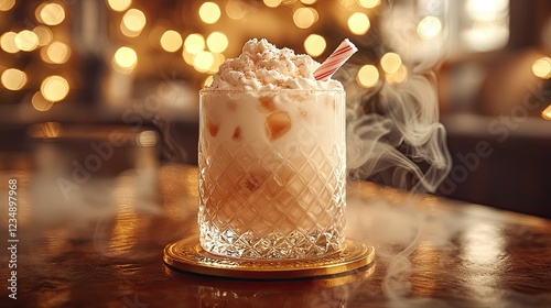 Festive Whipped Cream Cocktail With Candy Cane Garnish photo