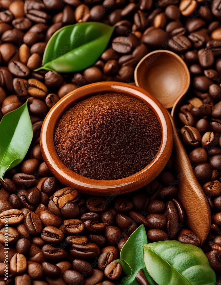 Fototapeta premium una mezcla de granos de cafe tostados con hojas de té e infusión