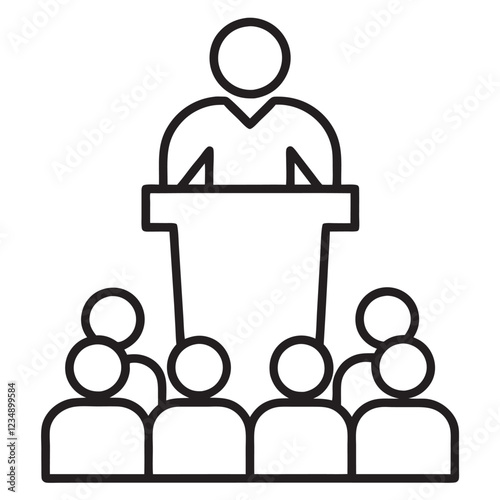 icon of a speaker at a podium addressing a group of people 