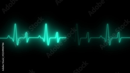   Abstract neon heartbeat signal icon animation background on black back ground. Glowing neo red color heartbeat rate and pulse on black screen. 