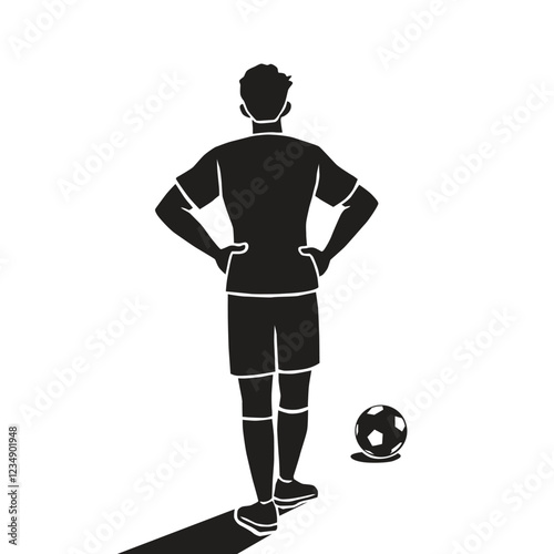 silhouette illustration of soccer player stand pose with ball back view