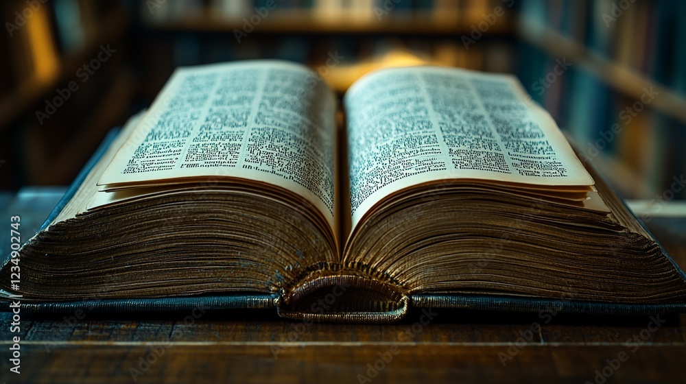 Ancient Book Open in a Library Setting Ancient Book Open in a Library Setting