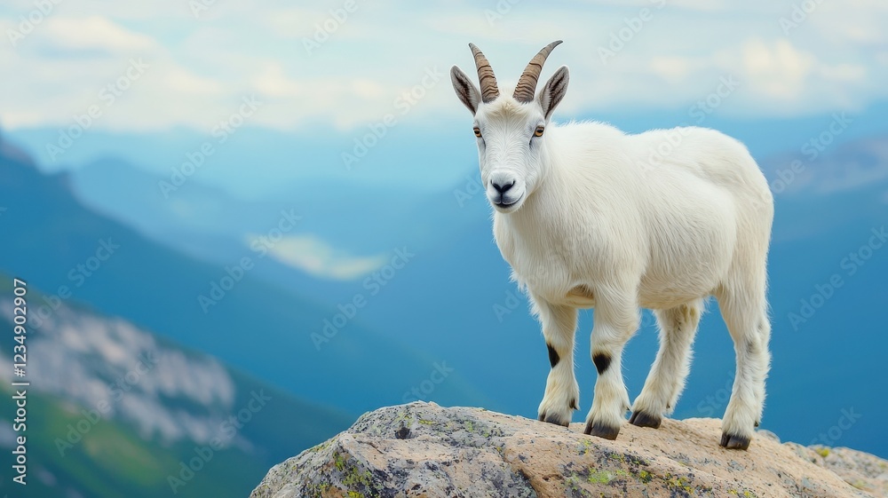 stay strong concept. A mountain goat stands proudly on a rocky outcrop, surrounded by a breathtaking landscape. stay strong concept. A mountain goat stands proudly on a rocky outcrop, surrounded by a breathtaking landscape.