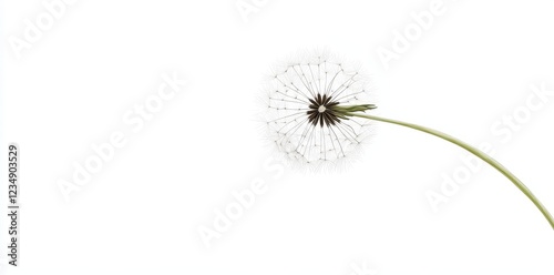 A Single Dandelion Seedhead Against White Background
