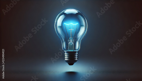 A glowing light bulb with a warm orange-yellow hue, suspended against a very dark, almost black background