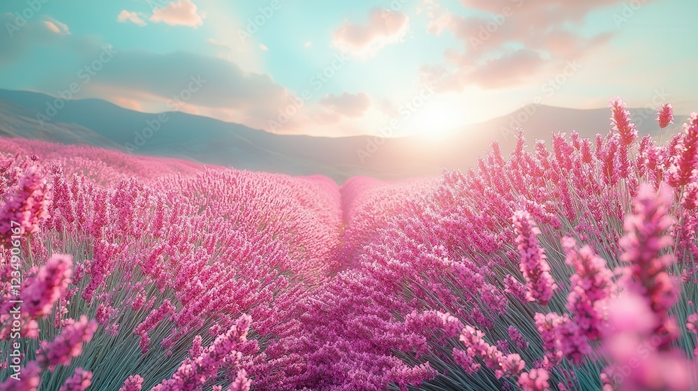 Fototapeta premium Lavender Field Breeze Serene Summer Landscape Soft Focus Lavender Fields Photography of Purple Meadows
