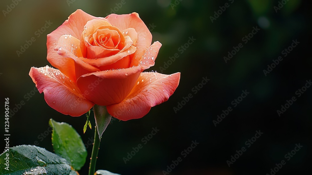 Beautiful pink rose with dew against a soft blurred background. Beautiful pink rose with dew against a soft blurred background.