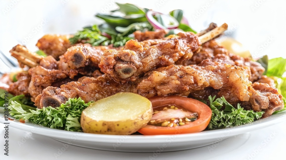 Fototapeta premium Spicy Barbecued Pork Ribs with Fresh Salad: A Vibrant Culinary Delight