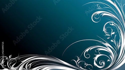 Silver Floral Design On Teal Background