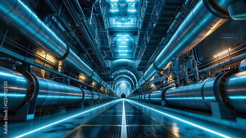 Futuristic Nuclear Power Plant with Intricate Coolant Piping System