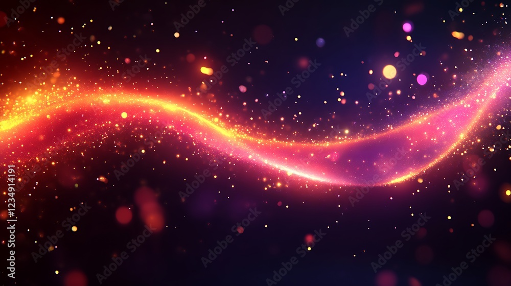 Glowing Pink and Orange Sparkles Swirl Across Dark Background Glowing Pink and Orange Sparkles Swirl Across Dark Background