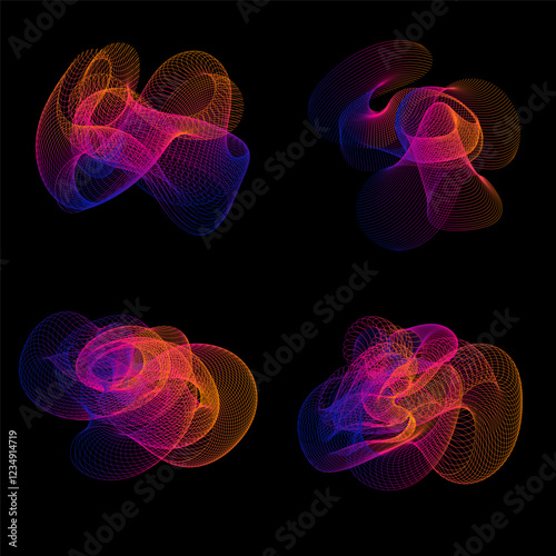 Set, collection of abstract, linear objects. Design element for websites, banners, flyers, posters, placards, print for clothing