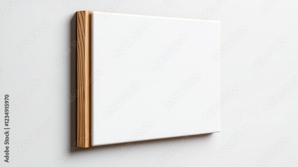 Blank White Canvas with Light Wood Frame on Wall Mockup Perfect for Art Presentation or Design Blank White Canvas with Light Wood Frame on Wall Mockup Perfect for Art Presentation or Design