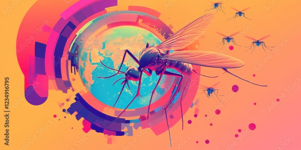 Obraz premium Global Mosquito Infestation Threat Artistic Rendering A Vivid Depiction of Mosquitoes and the World