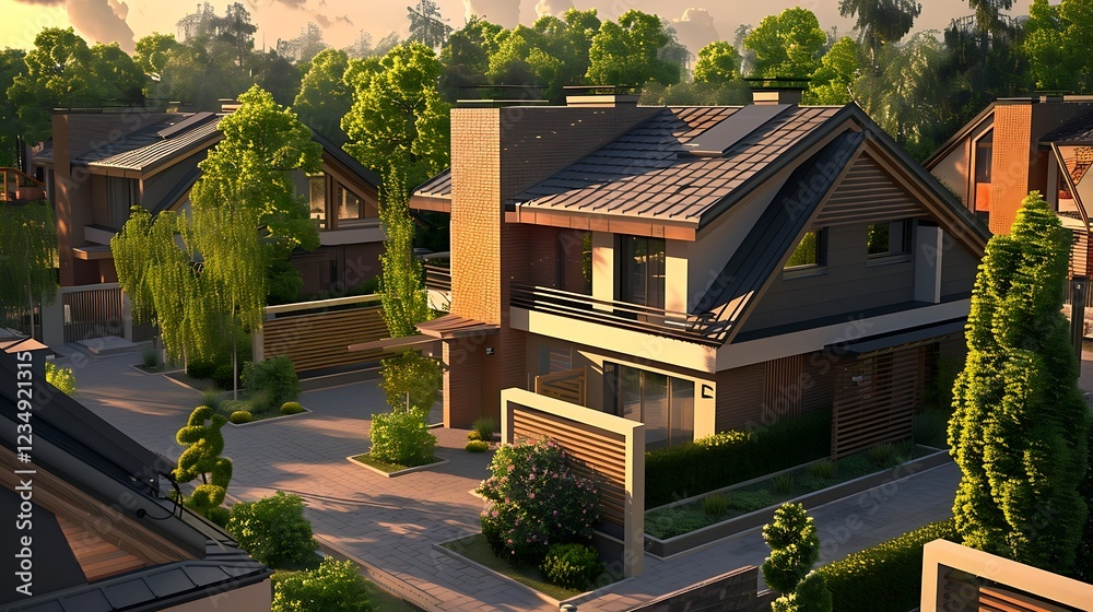 Fototapeta premium Modern wooden house with a roof made of natural wood and metal.