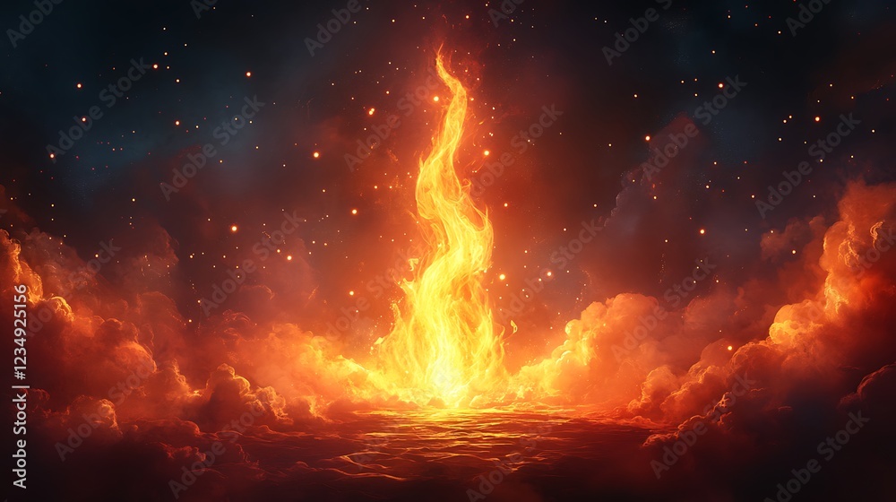 Symbolic Single Flame Growing Brightly in Dark Cosmic Background Symbolic Single Flame Growing Brightly in Dark Cosmic Background