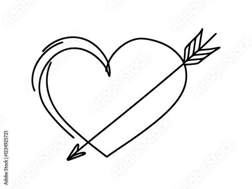 Heart pierced by an arrow. Continuous line love and arrows. Vector illustration.