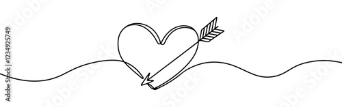 Heart pierced by an arrow. Continuous line love and arrows. Vector illustration.