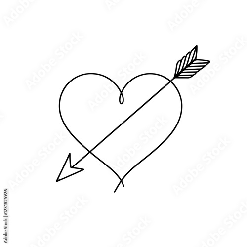 Heart pierced by an arrow. Continuous line love and arrows. Vector illustration.