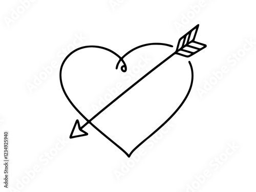 Heart pierced by an arrow. Continuous line love and arrows. Vector illustration.