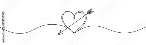 Heart pierced by an arrow. Continuous line love and arrows. Vector illustration.