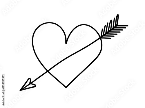 Heart pierced by an arrow. Continuous line love and arrows. Vector illustration.