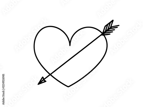 Heart pierced by an arrow. Continuous line love and arrows. Vector illustration.