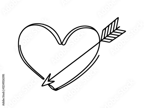 Heart pierced by an arrow. Continuous line love and arrows. Vector illustration.
