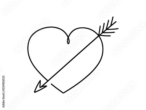 Heart pierced by an arrow. Continuous line love and arrows. Vector illustration.
