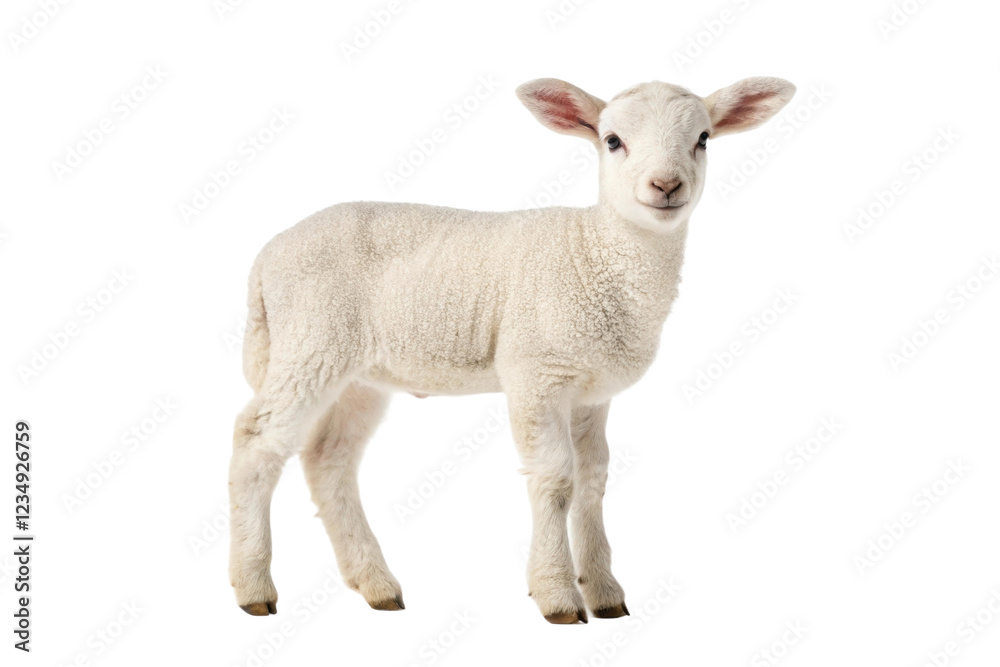 Cute lamb standing alone indoors in well-lit space, cut out Cute lamb standing alone indoors in well-lit space, cut out