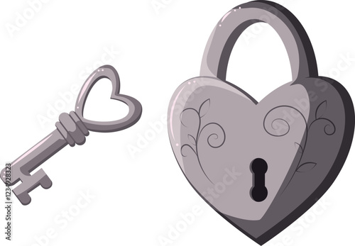 Lock and key for lovers, vector illustration, valentines day, february 14