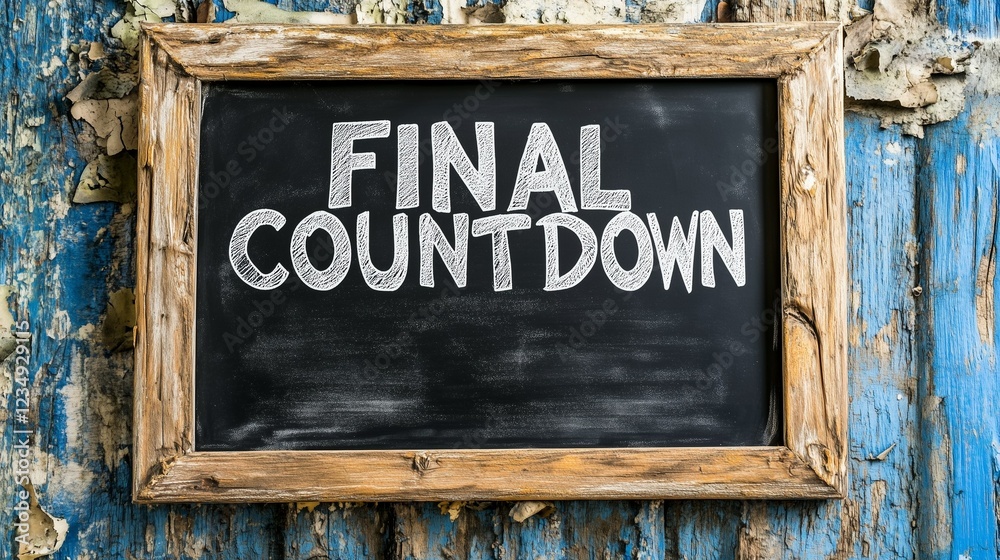Obraz premium Capture the essence of urgency with this rustic blackboard sign displaying Final Countdown. Time is running out—perfect for time-sensitive themes!