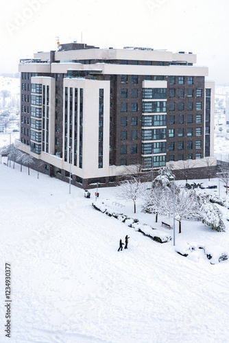 Snowy city Madrid