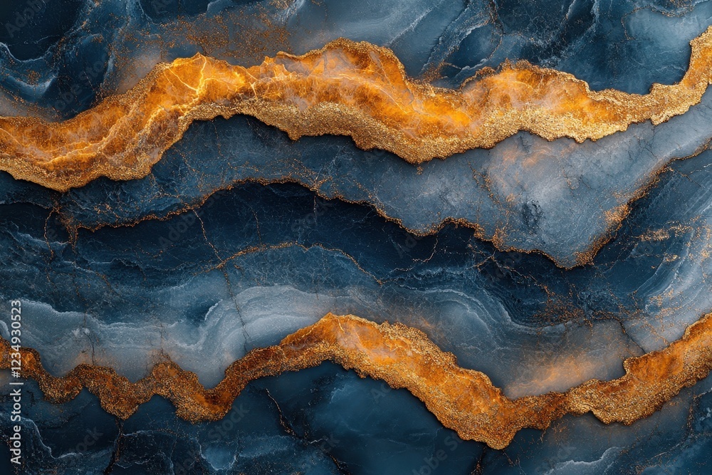 Obraz premium Abstract blue and gold marble texture with wavy patterns.