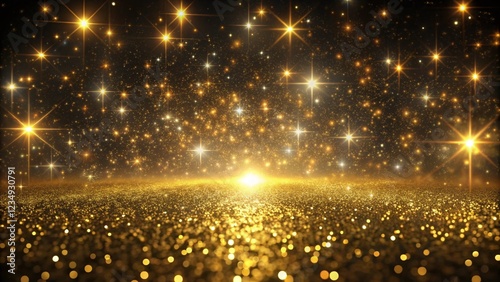 Wallpaper Mural Abstract background shining golden floor ground particles stars dust. Futuristic glittering in space on black background.
 Torontodigital.ca
